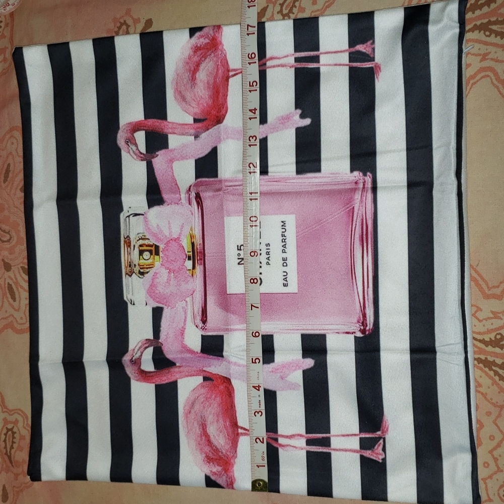 Flamingo Perfume Bottle Pillow Cover. Stripes Bow - Picture 5 of 10